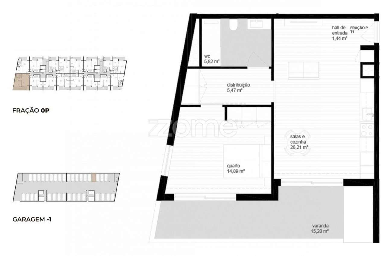 Apartamento T1 (0P) localizado no piso 0, com área total de 94.9 m2. - Grande imagem: 2/23