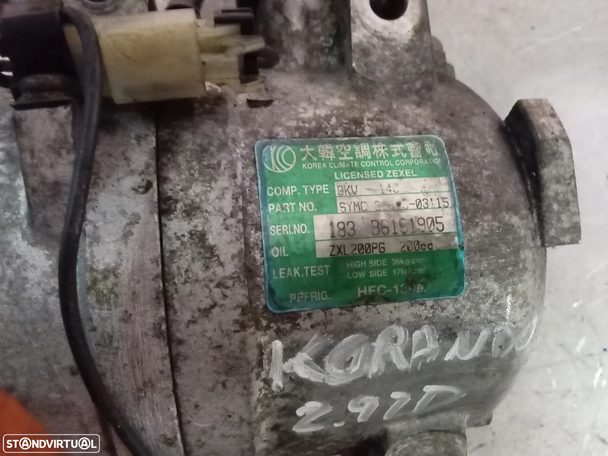 COMPRESSOR DO AC SSANGYONG KORANDO 2.9D - 2