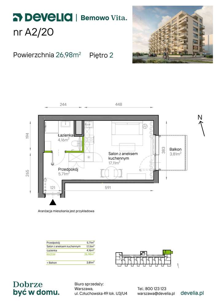 1-pokojowe mieszkanie 26m2 + balkon Bezpośrednio - Pełny obrazek: 2/17