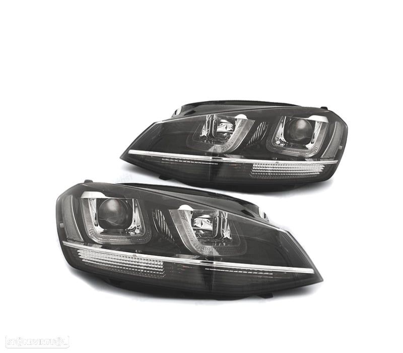 FAROIS FRONTAIS PARA VOLKSWAGEN VW GOLF 7 12-17 GTI LUZ DIURNA FUNDO PRETO BRANCO - 1