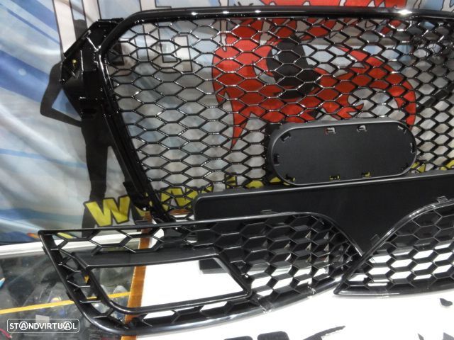 Grelha frontal + grelhas faróis nevoeiro Audi A4 B8 11-15 RS LOOK preto brilhante +suporte símbolo - 3