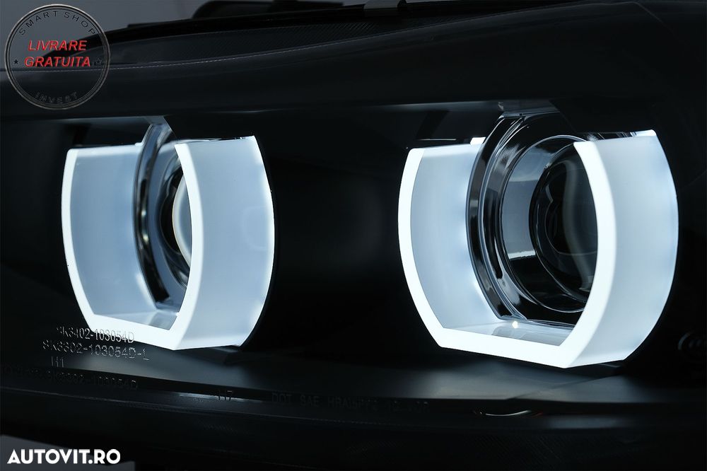 Faruri Xenon 3D Angel Eyes LED DRL BMW Seria 3 E90 E91 (2008-2011) Negru- livrare gratuita - 5