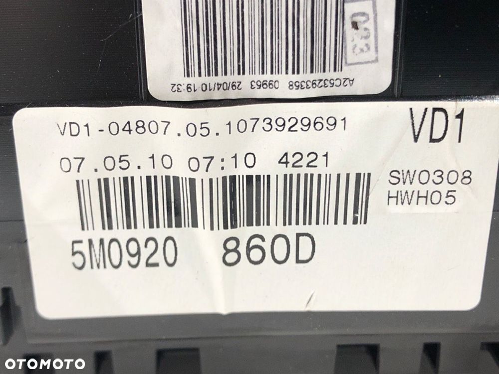 LICZNIK  VW GOLF VI (5K1) 2008 - 2014 1.2 TSI 77 kW [105 KM] benzyna 2008 - 2012 5M0920860D - 5