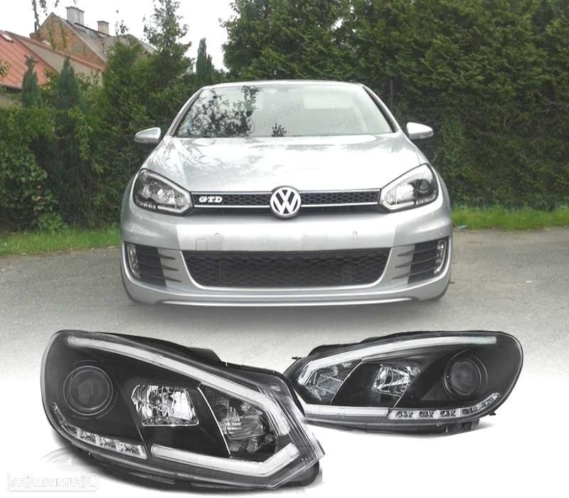 FAROIS FRONTAIS VOLKSWAGEN VW GOLF MK6 08-12 TUBE LIGHT FUNDO PRETO - 1