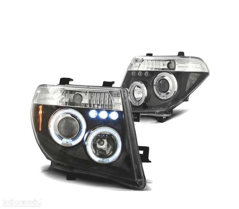 FARÓIS NISSAN NAVARA 04-09 PATHFINDER 05-10 ANGEL EYES LED PRETOS - 2