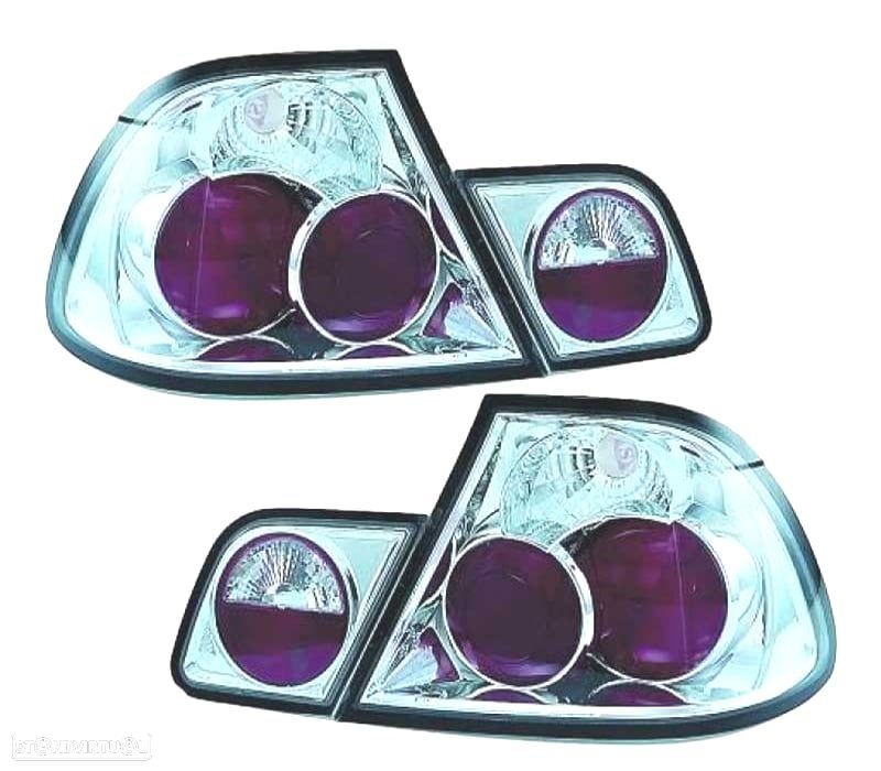 FAROLINS TRASEIROS BMW E46 COUPE 99-03 LOOK LEXUS FUNDO CROMADO - 1