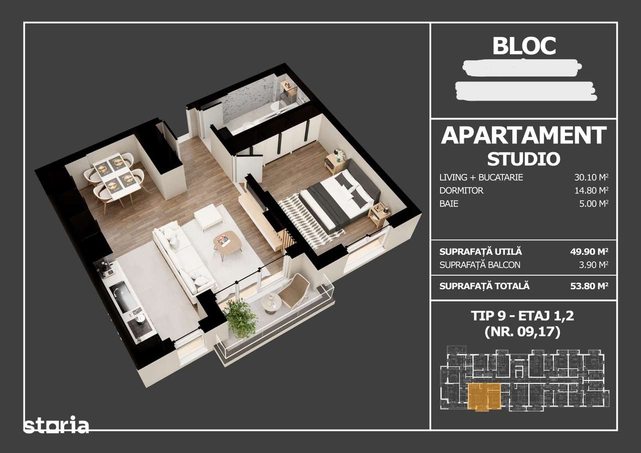 Studio elegant într-un bloc tip boutique-Popești-Leordeni — fotografia 1