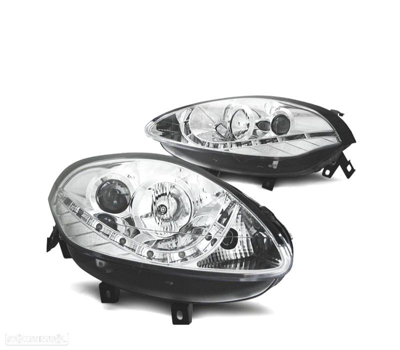 FARÓIS COM LUZ DIURNA LED PARA FIAT BRAVO 07+ FUNDO CROMADO - 1