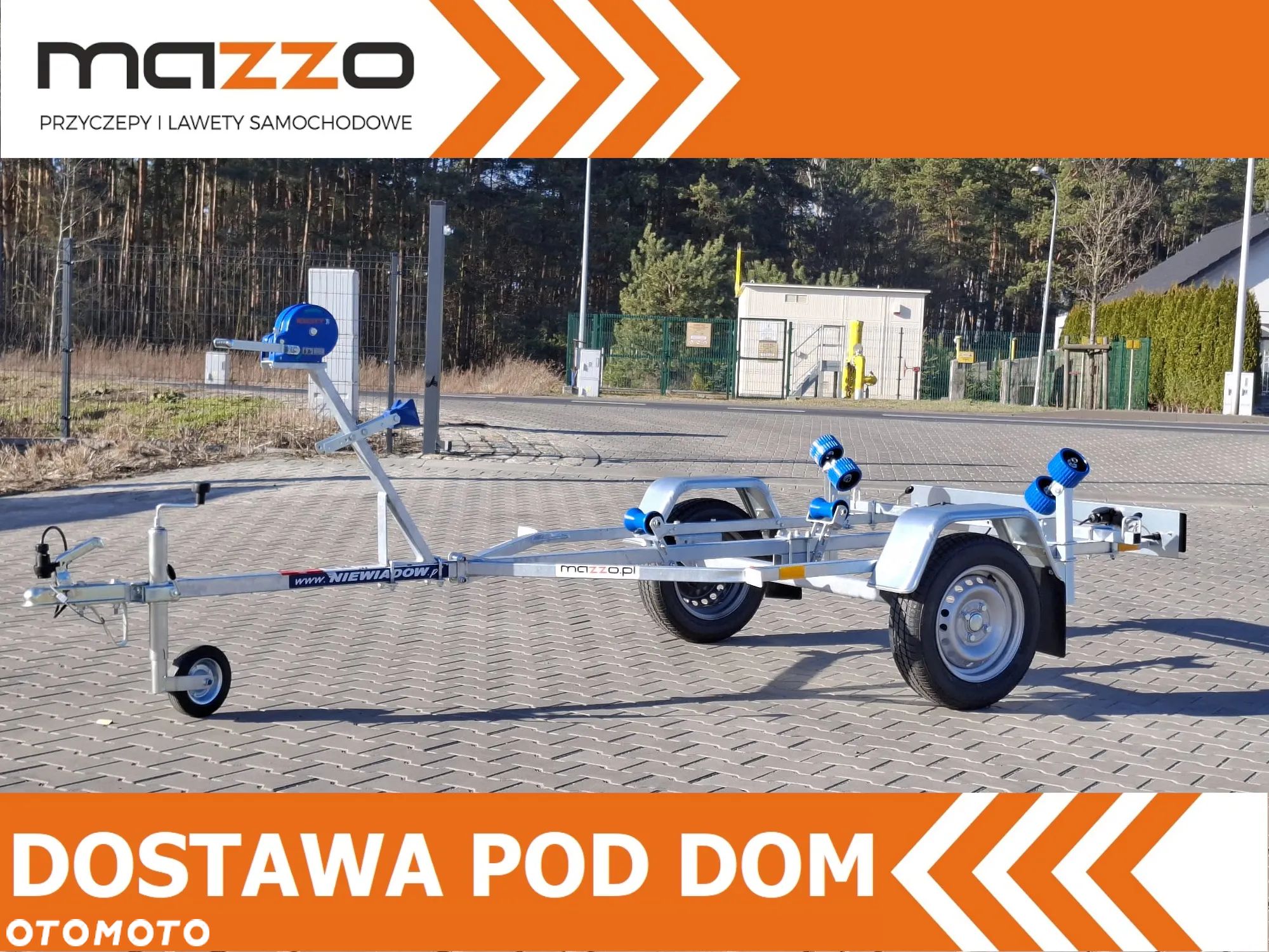 Niewiadów DOSTAWA! Przyczepka P400 pod łódź do 4m NIEHAMOWANA Przyczepa podłodziowa z podwójnymi rolkami! DMC 450kg, lekka, kat.B - 1
