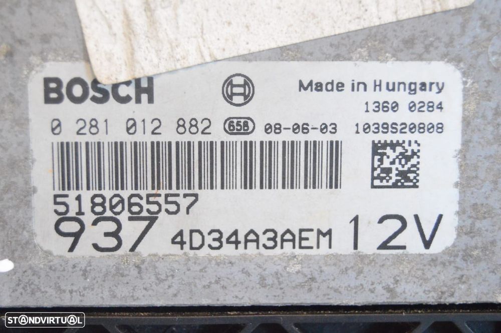 CENTRALINA ECU MOTOR BOSCH ALFA ROMEO 0281012882 51806557 1039S20808 4D34A3AEM ALFA ROMEO 147 937 1.9 JTDM 8V 120CV 937A3000 - 4