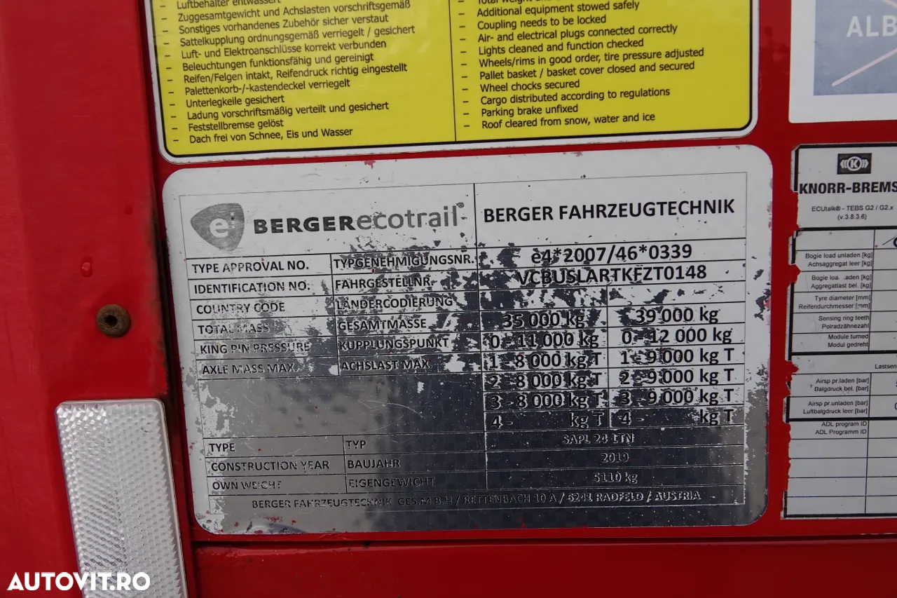 Berger ECOTRAIL / CORTINĂ / STANDARD / SUPER UȘOR 5 100 KG !!! / SAF / 2019 / - 28