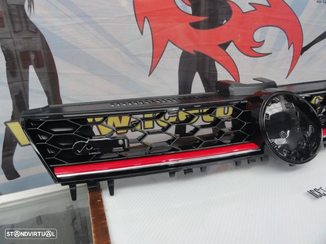 Grelha frontal com espaço para símbolo em preto piano brilhante com risca vermelha para VW golf 7 12-17 GTI LOOK em plástico ABS - 2