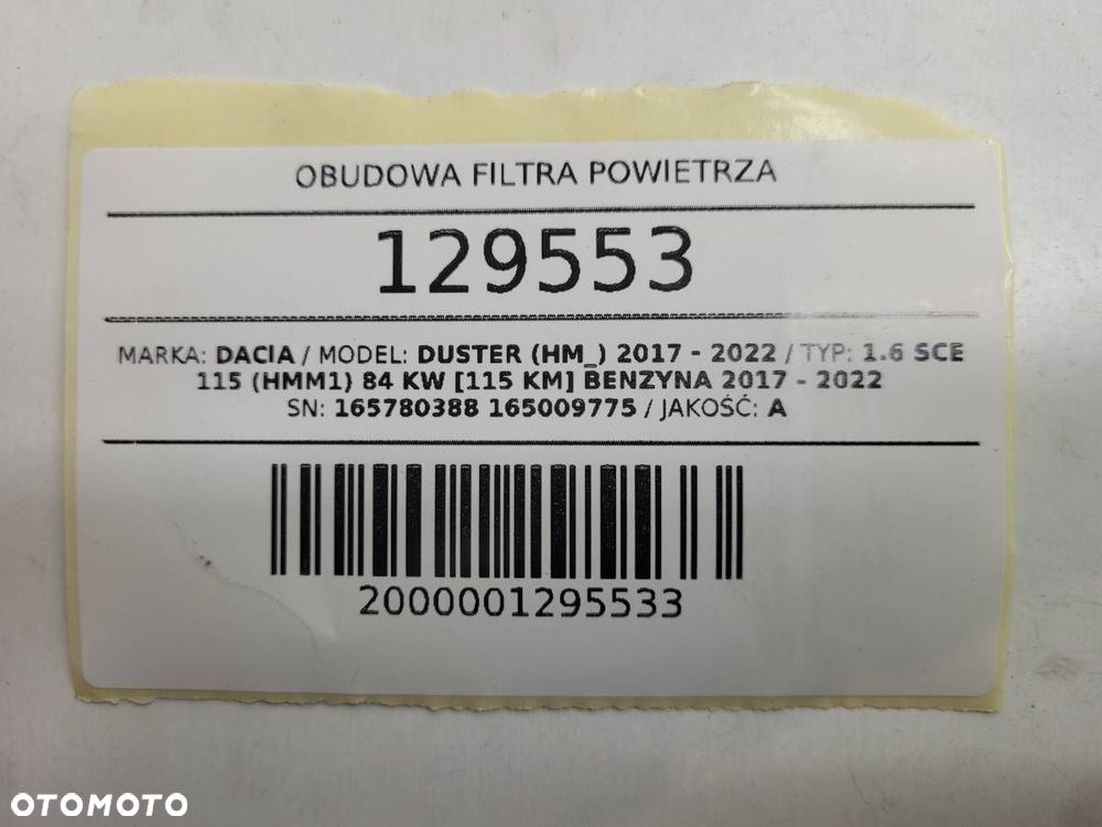 OBUDOWA FILTRA POWIETRZA DACIA DUSTER II 1.6B SCE 115KM 165780388 165009775 - 14