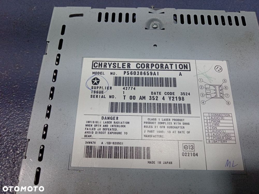 CHRYSLER SEBRING II RADIO CD ZMIENIARKA P56038659AI - 6