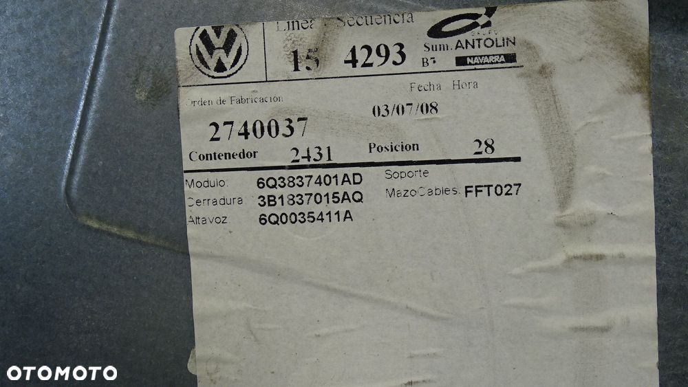 PODNOŚNIK SZYB LEWY PRZÓD VOLKSWAGEN POLO IV LIFT 1.4 3D - 6