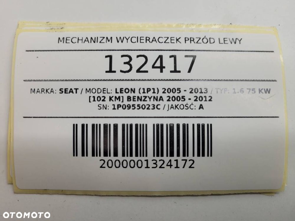 MECHANIZM WYCIERACZEK PRZÓD LEWY 1P0955023C EUROPA  SEAT LEON II - 7