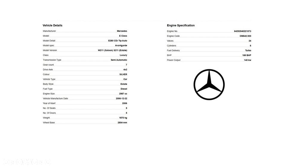Silnik kompletny 642.920 Mercedes E Klasse E280 3.0 CDI EXL Jeep Grand Cherokee 140kW 190PS - 8
