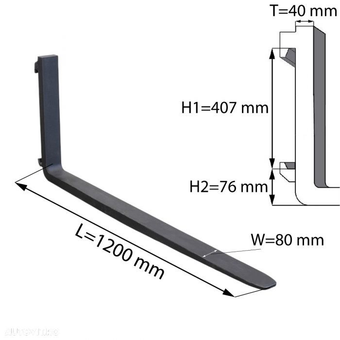 Furcă stivuitor 80x40x1.200mm ISO/FEM 2A (capacitate de încărcare 1.000 kg/500 mm/bucată) - 3