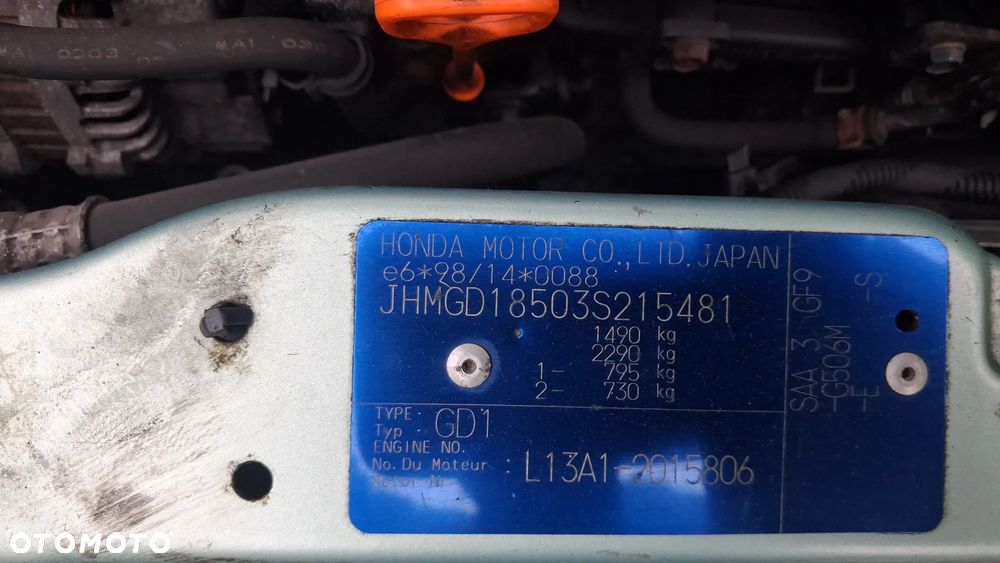Na części Honda Jazz II Silnik 1.3 83KM L13A1 lakier G506M skrzynia automatyczna CVT maska zderzak drzwi klapa szyba fotel kanapa lusterko lampa deska GWARANCJA !!! Przód Tył Zestaw Komplet Drzwi Klapa Zderzak Błotnik Maska Grill Atrapa Szyba Pas Lampa Lusterko Boczki Fotel Kanapa Kokpit Deska Rozdzielcza Przełącznik Włącznik Sterownik Przewody Wiązka Instalacja Moduł Komputer Czujnik Listwa Pompa Alternator Wtryski Głowica Rozrusznik Kompresor Sprzęgło Dwumas Silnik Skrzynia ABS Klimatyzacji Paliwa Wspomagania Kolektor Turbina Przepustnica Zawór Chłodnica Koło Hak Belka Sanki Zawieszenie Mcpherson Półoś Amortyzator Wydech Tłumik Zacisk - 16