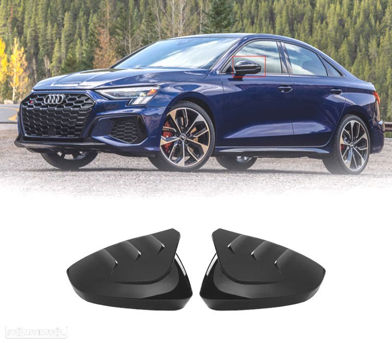 CAPAS DE ESPELHOS RETROVISORES AUDI A3 8Y 21- PRETO BRILHANTE - 1