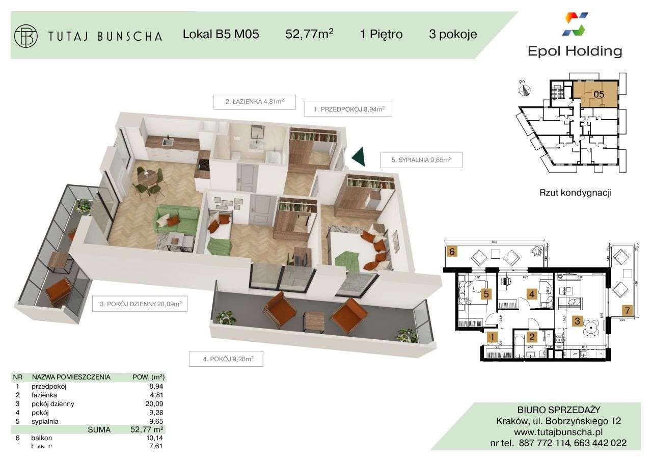 3-pokojowe mieszkanie 52 m2 + 2 balkony 10 m2 + 7 m2, Bezpośrednio