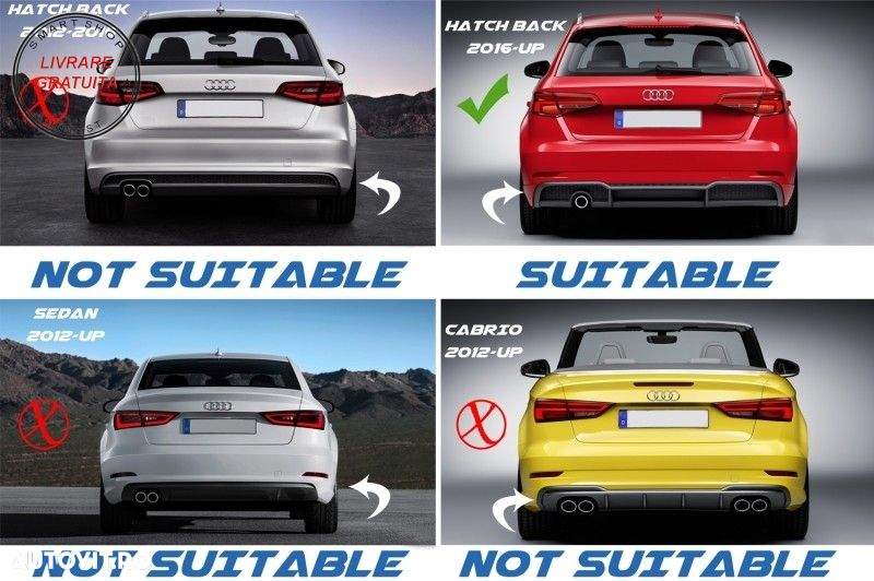 Difuzor Bara Spate Audi A3 8V Sline Facelift (2016-2019) Hatchback Sportback RS3 D- livrare gratuita - 16