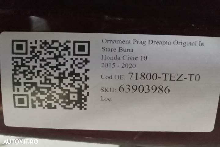 Ornament Prag Dreapta Original In Stare Buna Honda Civic 10 2015 2016 - 7
