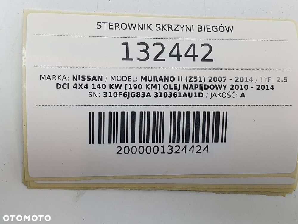 STEROWNIK SKRZYNI BIEGÓW NISSAN MURANO II Z51 310361AU1D 310F6JG83A - 6