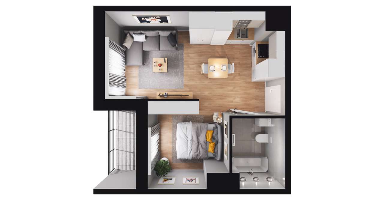 1-pokojowe mieszkanie 32m2 + balkon Bezpośrednio - Pełny obrazek: 3/13