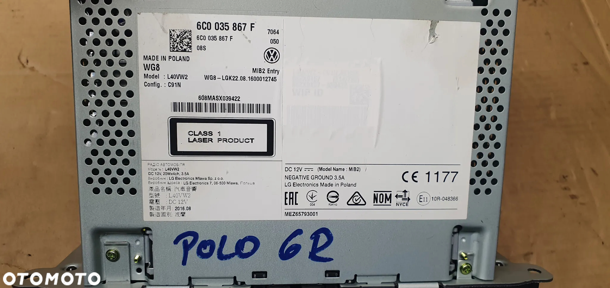 Radio radioodtwarzacz oryginał BDB KOD VW Polo V 6R 6C0035867F - 8