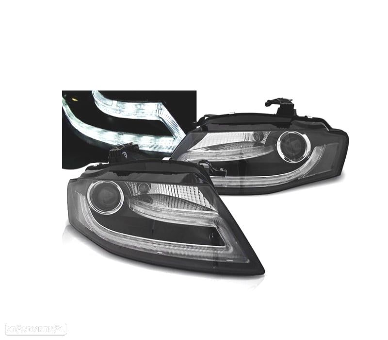 FARÓIS FRONTAIS AUDI A4 B8 07-11 LUZ DIURNA LED DRL FUNDO PRETO - 1