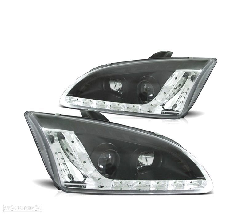 FARÓIS FORD FOCUS 04-08 LUZ DIURNA LED FUNDO NEGRO - 1