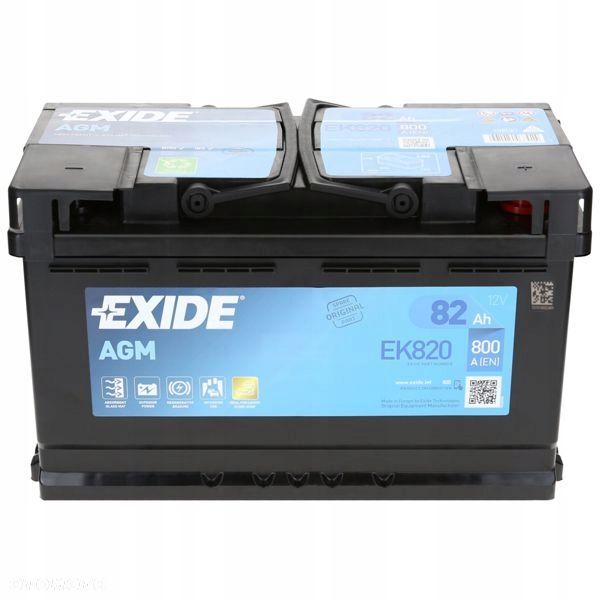 Akumulator Exide EK820 12V 82Ah 800A L4 AGM StartStop - 23,3 kg - 2