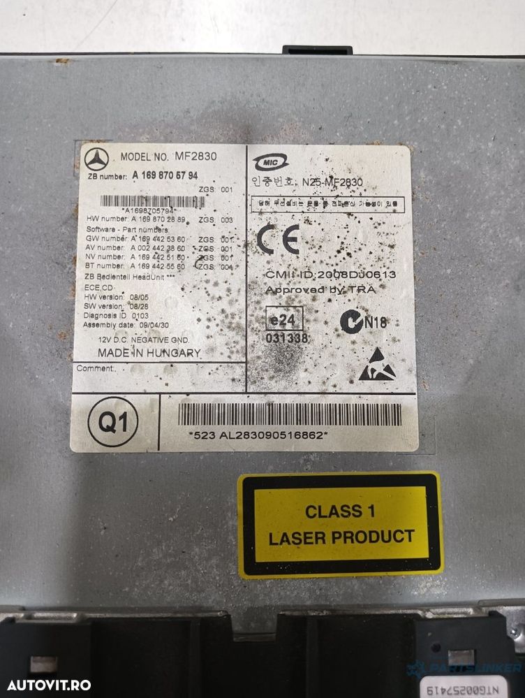 Cd player auto  MERCEDES-BENZ B-CLASS W245 2005 - 2011 A1698705794 - 2