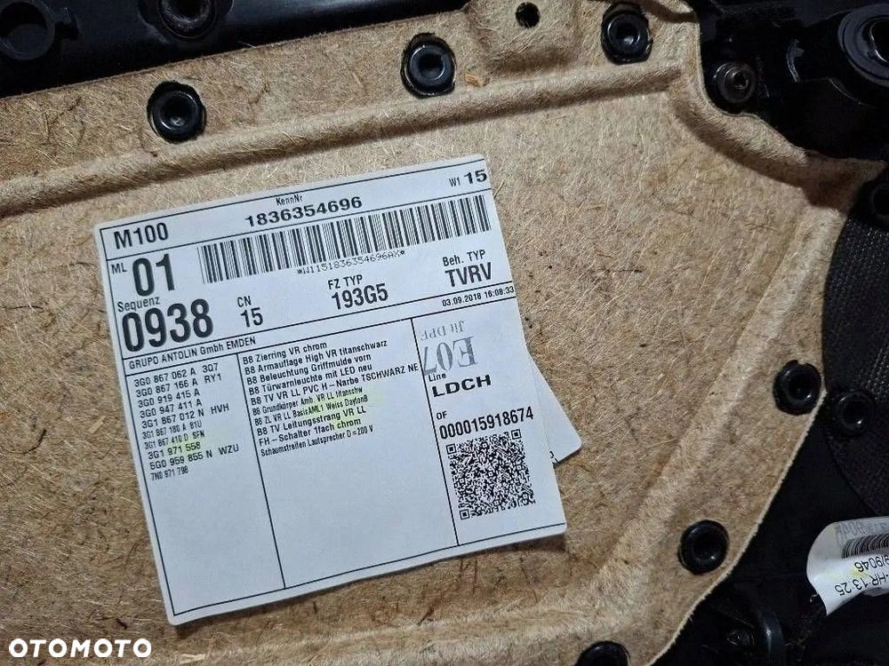 VW PASSAT B8 2019 Boczek drzwi przednich prawy skóra LED 3G1867012 europa - 14