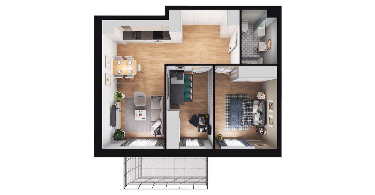3-pokojowe mieszkanie 54m2 + balkon Bezpośrednio - Pełny obrazek: 3/9