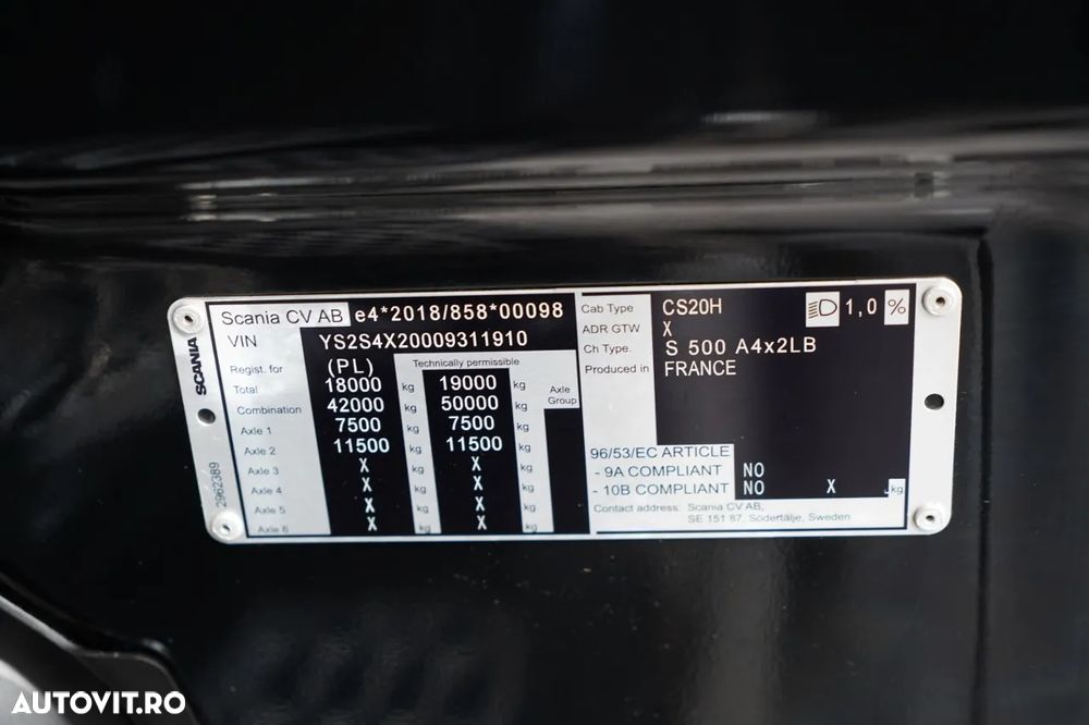 Scania S 500 / RETARDER / PLATĂ JOSĂ / MEGA / REZERVORE DE COMBUSTIBIL 1.400 L / I-PARK COOL / DUPĂ CONTRACT DE SERVICE GOLD / - 37