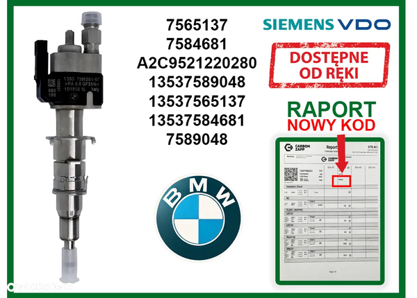 Wtryskiwacz BMW 7565137 benzynowy do modeli 1, 3, 5, 6. GWARANCJA
