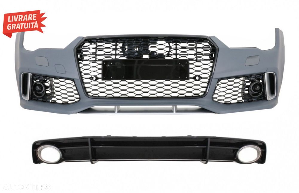 Bara Fata cu Difuzor Spate Negru si Ornamente Evacuare Audi A7 4G Facelift (2015-2- livrare gratuita - 1