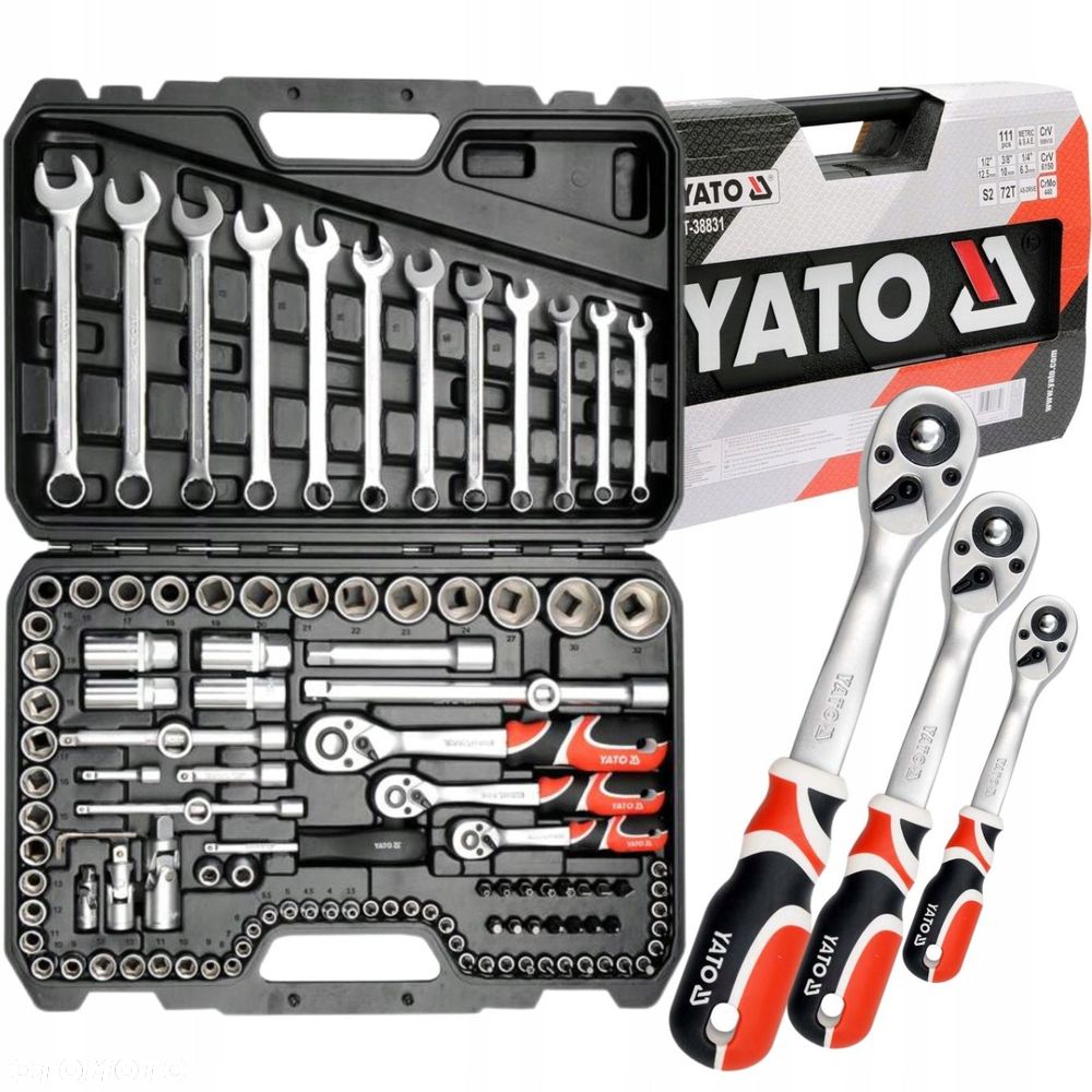 YATO KLUCZE NASADOWE ZESTAW NARZĘDZI KLUCZY 111el. 1/4" 3/8" 1/2" YT-38831 - 1
