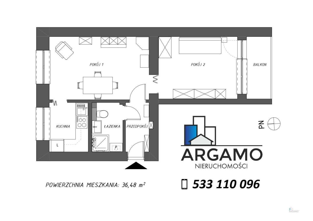 Mieszkanie, 36,48 m², Katowice