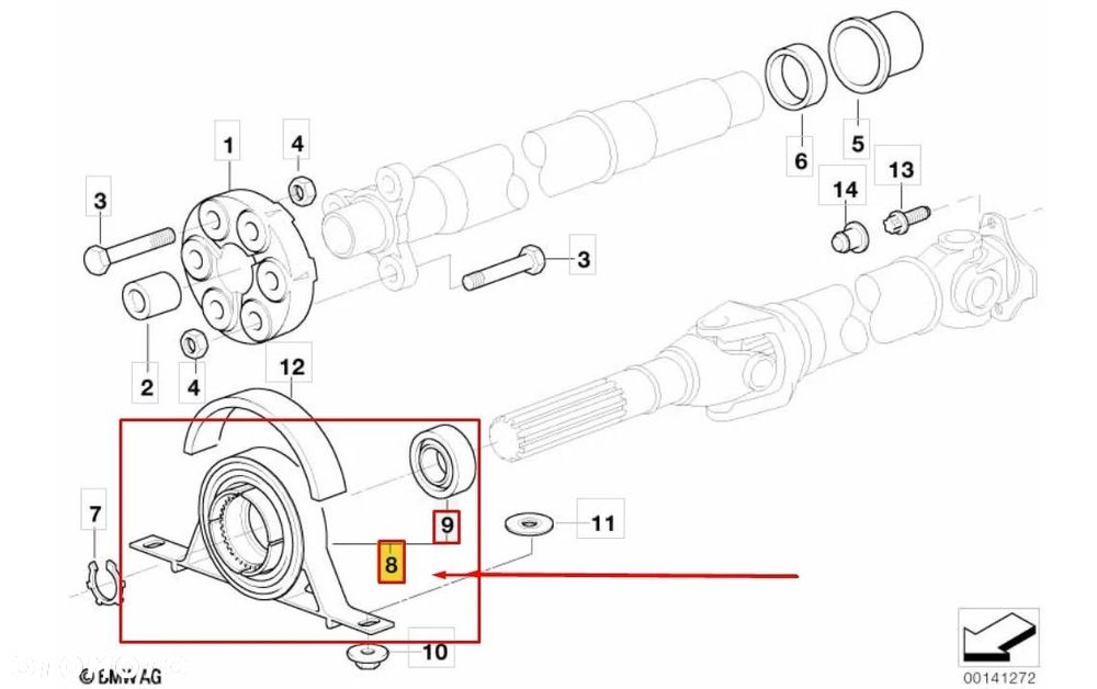 Podpora wału napędowego BMW E46 E39 Z4 E85 E86 95-03r. z łożyskiem oryginalny centralny mocowanie po - 1