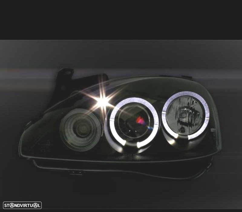 FARÓIS FRONTAIS ANGEL EYES PARA OPEL CORSA C 00-06 FUNDO PRETO H1-H1 - 3