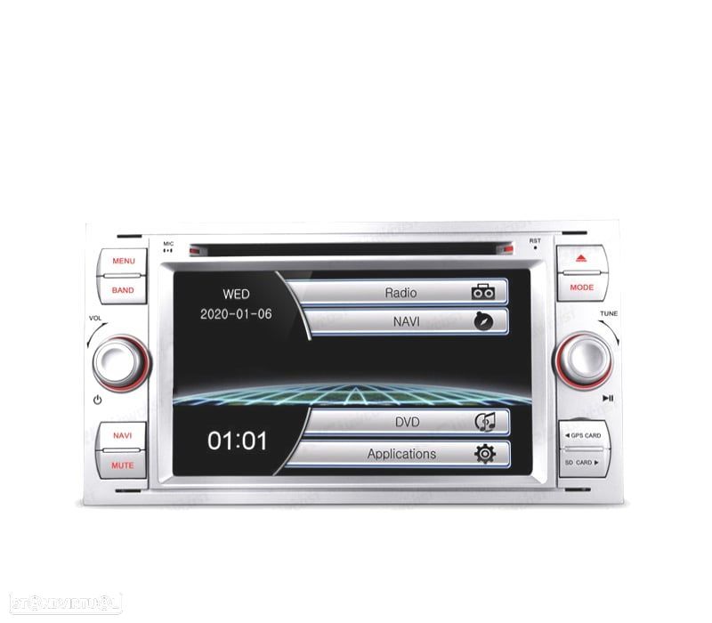 AUTO RADIO 2DIN 7" PARA FORD QUADRADO COLOR CINZA PRATEADO USB GPS TACTIL HD - 1