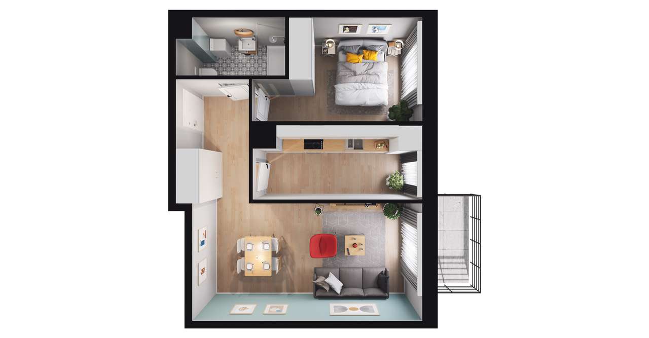 2-pokojowe mieszkanie 45m2 + balkon - Pełny obrazek: 2/10