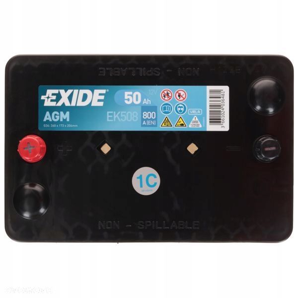 Akumulator Exide EK508 12V 50Ah 800A AGM StartStop - 17,5 kg - 3