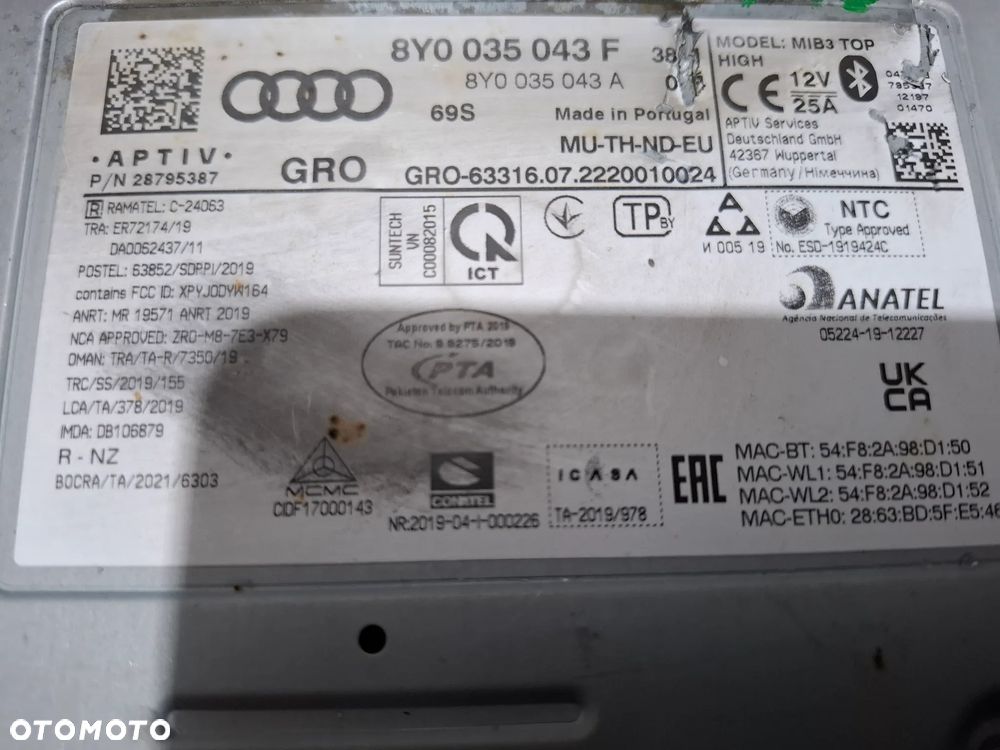 Radio nawigacja Audi A3 S3 R 2022 nr 8Y0035043F - 2