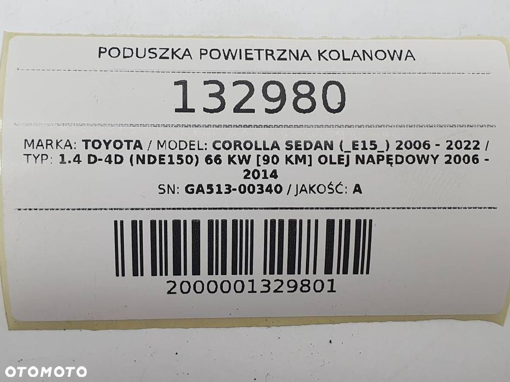 PODUSZKA POWIETRZNA KOLANOWA AIRBAG TOYOTA COROLLA E15 GA513-00340 EUROPA - 5