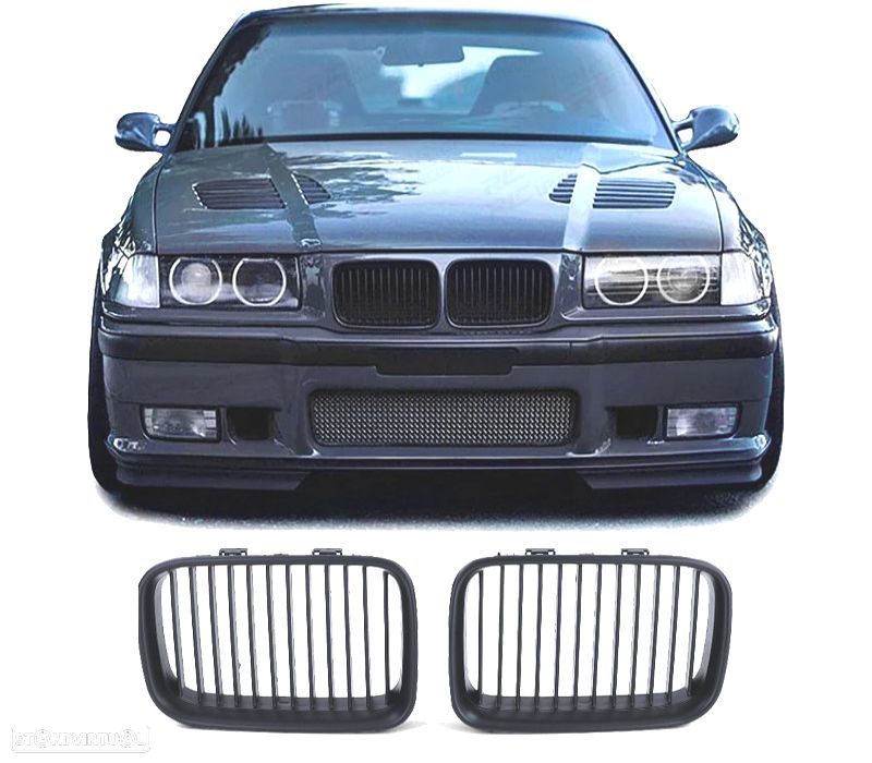 GRELHAS FRONTAIS BMW E36 91-96 LOOK M PRETO MATE - 1