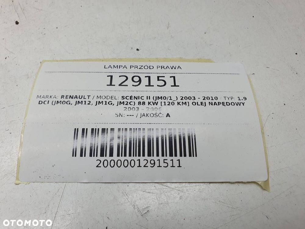 LAMPA PRZÓD PRZEDNIA PRAWA RENAULT SCENIC II EU - 7